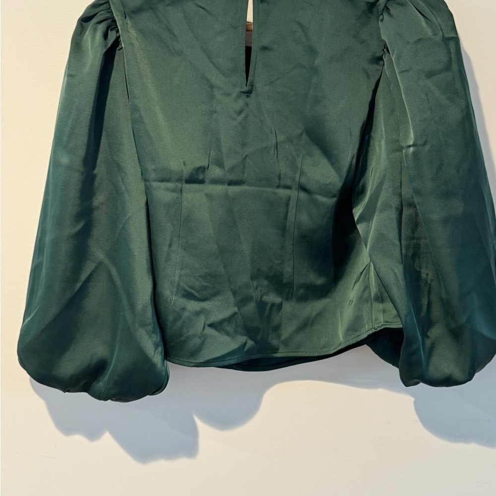 Express Dark Green Puff Sleeve Blouse - Picture 2 of 2